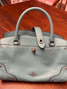 Coach Pebbled Leather Satchel in Aqua Blue